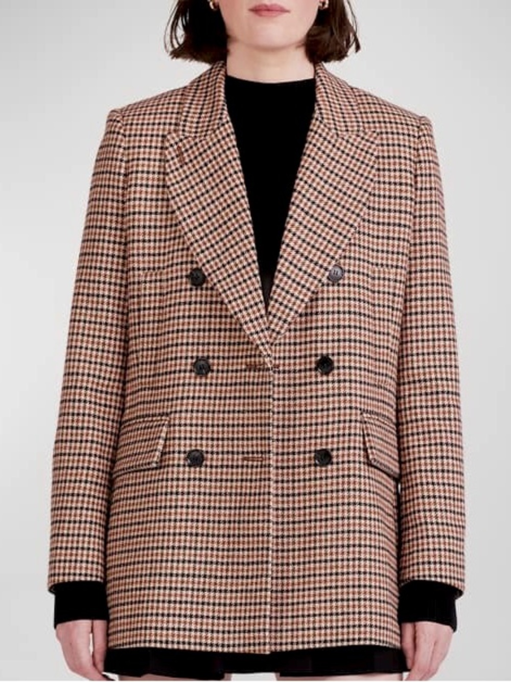 Zara Brown & Black Houndstooth Double-Breasted Blazer